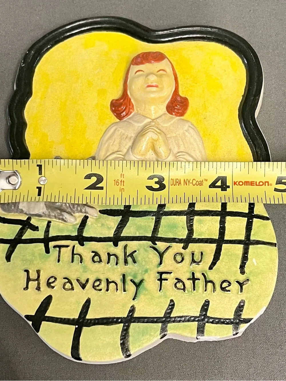 VTG Chalkware Wall Decor Red Head Let & Gray Cat “Thank You Heavenly Father”